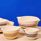 Great Jones Stir Crazy 3-Piece Stackable Ceramic Mixing Bowl Set (6.8", 9.1", 12") | Dishwasher, Freezer & Microwave Safe | Perfect for Baking, Serving & Mixing | Nestable for Easy Storage (Striped)