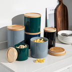 Sweejar Kitchen Canisters Ceramic Food Storage Jar, Stackable Containers with Airtight Seal Wooden Lid for Serving Coffee Bean, Flour, Tea, Spice and More - 39 Fl Oz (Jade)
