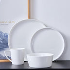 Stone Lain Madeline Bone China 16 Piece Dinnerware, Plates and Bowls Sets for 4, White Dish Collection with Mugs, Modern Edge, Microwave & Dishwasher Safe