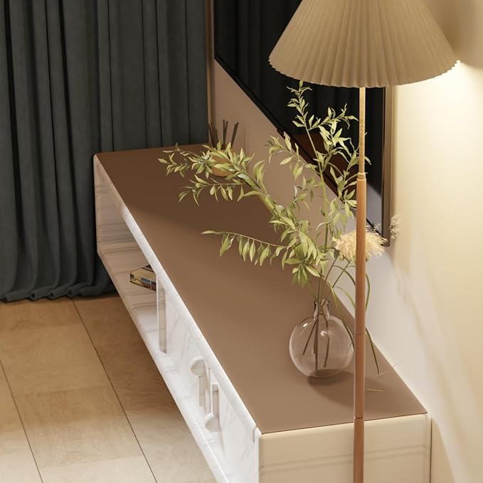 Leather Table Cover,1.8mm Thick,12x84 Inch Desk Cover,Dresser Cover Top,Dresser Protector Top,Dresser Cover,End Table Cover.(Mud Color+Champagne Gold,12x84)
