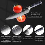 8-Piece Premium Japanese Kitchen Knife Set - Imperial Collection, Laser Damascus Pattern, 440A Stainless Steel Ultra Sharp for Fast Cutting (Black 8J)