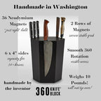 The 360KB ™ (Black) magnetic rotating knife block - handmade in Washington - shortest member of the 360 Knife Block ® family