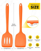 Pack of 2 Silicone Spatula Turners, Non Stick Slotted Kitchen Spatula Set, Heat Resistant BPA Free Kitchen Utensils, One-Piece Design, Suitable for Flipping Fish, Eggs, Steak, Pancakes (ORANGE)