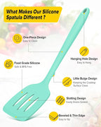 Pack of 2 Silicone Spatula Turners, Non Stick Slotted Kitchen Spatula Set, Heat Resistant BPA Free Kitchen Utensils, One-Piece Design, Suitable for Flipping Fish, Eggs, Steak, Pancakes (GREEN)