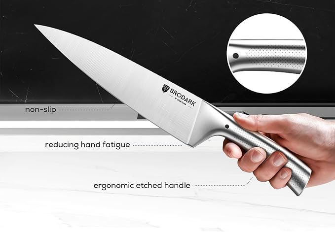BRODARK Knife Block Set: Kitchen Knives Set with Block and Sharpener, 15 Pcs Ultra Sharp Chef knife, High Carbon Stainless Steel, Ergonomic Handle Non-Slip Grip, Silver Wolf Series for Christmas Gift