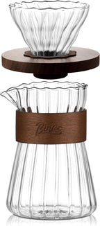 Bincoo Clear Glass Drip Coffee Maker Set - 500ML Glass Coffee Server Coffee Carafe with Walnut Dripper and 50PCS Paper Filter