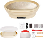 4L Heating Bread Proofing Basket Set Foldable Thermostatic Silicone Bowl with 77-122℉ 6 Gears Temperature & 6H Timer, for Artisan Baking Sourdough Starter Bread Making Supplies Tools Kit