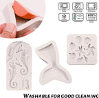 SAKOLLA Mermaid Theme Cake Fondant Mold - Seahorse Seashell Starfish Mermaid Tail Silicone Mold for Cake Decoration, Chocolate, Candy, Polymer Clay, Cupcake Decor, Sugar Craft