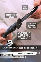 Dalstrong Gut Hook Fish Knife for Filleting and Cleaning - 5” - Night Shark Series - 7CR17MOV High Carbon Steel - Titanium Coated Blade- Polypropylene Handle - w/Sheath - NSF Certified
