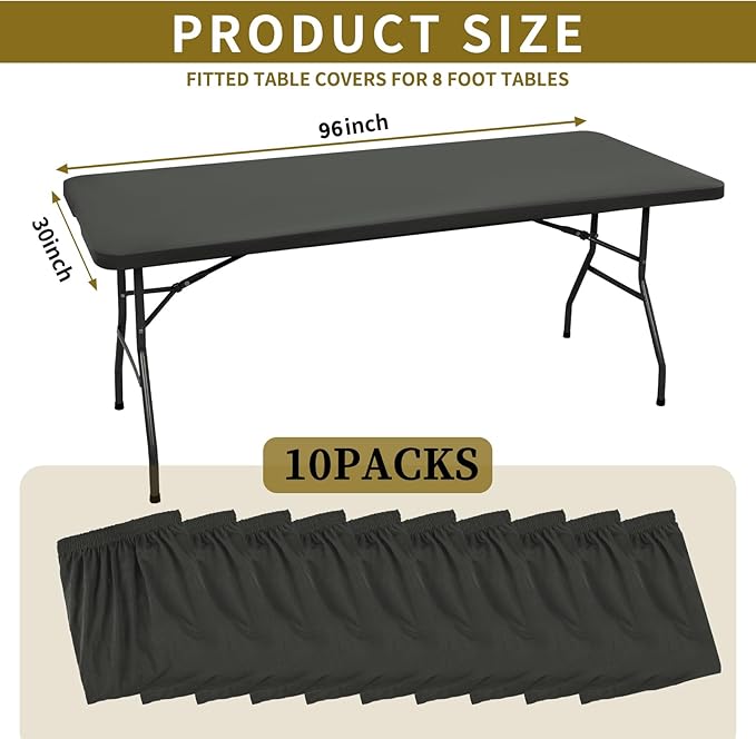 10 Pack Stretch Fabric Table Top Cap Cover, fits 8' Tables, Spandex Table Covers Washable Elastic Rectangle Tablecloth Protector for Indoor Outdoor Party Picnic Wedding, Gray, 30" W x 96" L