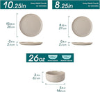 vancasso PLAYA Ceramic Plates and Bowls Sets,24 Pieces Grey Dinnerware Sets for Kitchen,Reactive Glaze Dishes Set for 8, Dishwasher and Microwave Safe