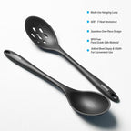 Silicone Slotted Spoons for Cooking - Extra Large Kitchen Spoons for Mixing, Serving, & Stirring - 600°F Heat-Resistant Non Stick Utensils Skimmer- Dishwasher Safe, Black