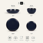 Stone Lain Brasa Modern Stoneware 32 Piece Dinnerware Sets, Plates and bowls Sets, Dish Set for 8, Blue