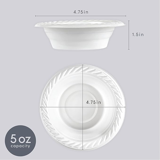 Plasticpro 5 ounce Round Plastic Dessert Bowls Microwaveable, Disposable, White, Dinnerware 400 Count