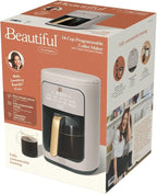 Beautiful 14 Cup Programmable Coffee Maker, Touch Display, 1200W, Brew Strength Control, Keep Warm, Pause & Serve, Glass Carafe, Reusable Filter, Auto Shut-Off, Matte Finish (Porcini Taupe)