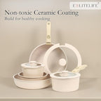 ESLITE LIFE Nonstick Cookware Sets with Detachable Handle,Ceramic Coating Pots and Pans Set Kitchen Cooking Set, Compatible with All Stovetops, PTFE & PFOA Free, White, 10 Pcs Set
