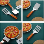 2 PCS Metal Spatula for Cast Iron Skillet, Stainless Steel Grill Spatula Slotted Turner Fish with Wood Handle Flat Top Griddle for Cooking BBQ
