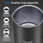 ECOWELL Automatic Milk Frother Heater Milk Boiler, 4 in 1 Electric Coffee Steamer for Heating Milk, Warm and Cold Foam, Coffee Latte, Macchiato, Cappuccinos, Hot Chocolate WMMF01, 8.1oz/240ml,Black