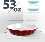 Lareina Deep Dish Pie Pan for Baking, 9 Inch Ceramic Fluted Pie Dish for Apple, Quiche, Pecan, Pot Pies, 53 Ounce Round Pie Plate, Set of 2, Red
