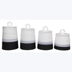 Young's Inc. 4 Pcs Set Rustic Modern Ceramic Canisters- Storage Container for Kitchen and Bathroom - Beautiful Home Decor Accent to Store Food, Coffee, Tea, and More - Black, White