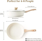 Kordisen Nonstick Ceramic Deep Frying Pan, 11 Inch Non Toxic Skillet with Lid, Healthy Jumbo Cooker, Saute Pan for Cooking, Induction Cookware, PFOA & PFAS Free (Cream)