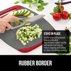 GORILLA GRIP BPA-Free Reversible Kitchen Cutting Board Set of 3, US Designed, Nonporous, Juice Grooves Catch Liquid, Slip Resistant Border, Dishwasher Safe, Durable Large Food Chopping Boards Red Gray