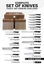 DALSTRONG Gladiator Series Elite-18pc Stainless Steel Knife Set with Block-High Carbon German Steel-Acacia Wood Block-Gift Knife Set w/Black Handles - NSF Certified
