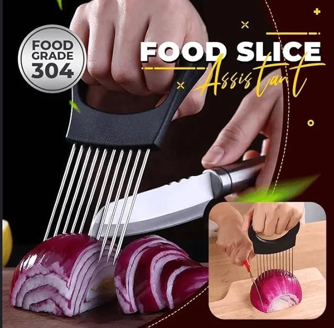 Onion Slice Holder, 2024 New Stainless Steel Holder for Slicing, Chopper Assistant Tool, Cutter for Meat, Onion, Potato, Tomato Kitchen Gadgets (Red, 3 Pack)
