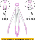 Small Serving Tongs with Silicone Tips 7-Inch Mini Tongs, Set of 3 (Pink)