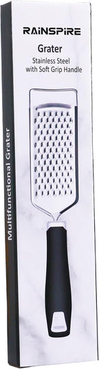 Rainspire Professional Cheese Graters for Kitchen Stainless Steel Handheld, Metal Lemon Zester Grater With Handle For Cheese, Chocolate, Spices, Kitchen Gadgets And Tools, Soft Grip Handle, Black