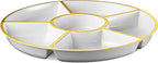 Plasticpro 6 Sectional Round Plastic Serving Tray/Platter (2, White & Gold)