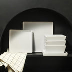 Stone Lain Grace Square Stoneware Dinnerware Set, 24 Piece Service For 8, White