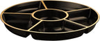 Plasticpro 6 Sectional Round Plastic Serving Tray/Platters Black & Gold Pack of 8