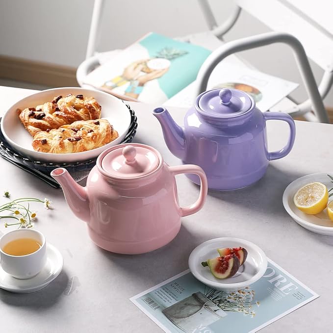Sweejar 35 oz Porcelain Tea Pot, Teapot with Removable 18/8 Stainless Steel Infuser, Microwave & Dishwasher Safe Tea Maker, Tea Infuser Pots for Blooming loose Leaf Tea,Chrismas Women Gift(Purple)