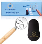 Premium Stainless Steel Danish Dough Whisk & Magnetic Bread Scoring Lame with 5 Blades – Professional Sourdough Baking Tools Kit for Mixing, Cutting & Decorating Bread