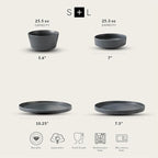 Stone Lain Celina Stoneware 16-Piece Dinnerware Set, Cereal and Dinner Bowls, Grey