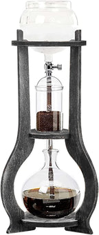 Cold Brew Coffee Maker, 600 ml/20.29 oz Iced Coffee Tower Dripper Coffee Maker & Tea Maker 6-8 Cups, High Borosilicate Glass, Wood, 304 Stainless Steel, Copper - for Home Office (Grey)