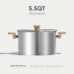 CAROTE Stainless Steel Stock Pot - 5.5 Quart Heavy Duty Induction Cooking Pot with Visible Lid for Pasta, Soup, Spaghetti, Bottom Big Stockpot, Deep Cookware for Canning, Boiling, Simmer