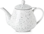 KOOV Ceramic Teapot with Infuser, 40 ounce Tea Pot with Infuser for Loose Tea, Large Enough For 6 Cups, Tea Pot with Tea Strainers, Splash Series (Splashed White)