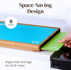 Bamboo Wood Cutting Board Set, Bamboo with 6 Color Coded Flexible Plastic Chopping Mats with Food Icons, Wooden Cutting Boards for Kitchen, Wooden Chopping Board Set Non Toxic Dishwasher Safe