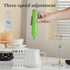 Rechargeable Milk Frother Set by ELMWAY, Electric Drink Blender with Wand and Egg Whisk, Foam Maker Mixer, Milk Frother Handled for Coffee, Latte, Matcha, Protein Powder (Green with Stand)
