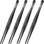 Yaomiao 4 Packs 10 Inch Bar Tweezers Black Cocktail Tongs Long Garnish Tweezers Stainless Steel Bartender Kitchen Cooking Tongs for Cocktail Food Fruit Korean BBQ Bartender Chef, Multi-use