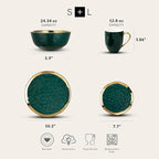 Stone Lain Florian Modern Porcelain Dish Set, 32-Piece Dishes for 8, Gold and Green (Porcelain Dinnerware Set)