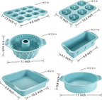 Nonstick Silicone Bakeware Set, 6 set Baking Cake Pan, Economical BPA Free Heat Resistant Bakeware Tools for DIY Loaf Bread Cheesecake Pizza Cupcake Muffin (Blue)