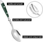 5-Piece Silverware Set, 304 Riveted Stainless Steel Flatware Set, Service for 1, Vintage Cutlery Set with Green Bakelite Handle, Mirror Polished | Rustic | Dishwasher Safe