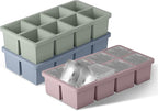 Samuelworld Large Silicone Ice Cube Tray Molds, 3-Pack, Big 2 Inch Cubes - Food Grade, Flexible, 8 Cavity Easy Release Slow Melting Ice for Whiskey, Cocktails, Gifts & Christmas - Green/Pink/Blue
