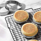 HLMOptimo English Muffin Rings, Stainless Steel Crumpet Rings, 6 Pcs Nonstick Metal Round Ring Molds with Silicone Oil Brush (4 inch 12 pcs)