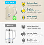 Electric Stainless Steel Tea Kettles1500W-1.7L-with Thermometer, Auto Shut-Off & Boil-Dry, Cool Touch Handle, BPA Free Kettle & Hot Water Kettle (Beige)