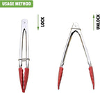Mini Tongs with Silicone Tips 7-Inch Serving Tongs, Set of 3 (Green Red Blue)