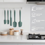 Coukre Silicone Spatula Set of 5,High Heat Resistant, Food Grade Silicone, Upgraded Extended Reinforced Handle,Dishwasher Safe, for Baking, Cooking (Pure Dark Green, Solid color)